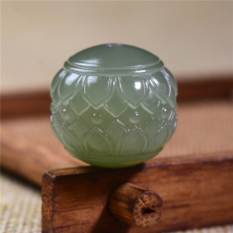 高端和田玉单珠莲花散珠鸭蛋青玉石多宝金刚手串diy配件文玩配珠 - 图0