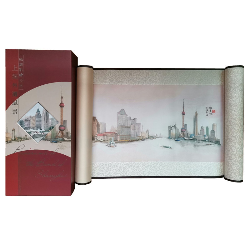 上海纪念品外滩丝绸画卷中国风特色礼品送老外国人伴手礼出国礼物