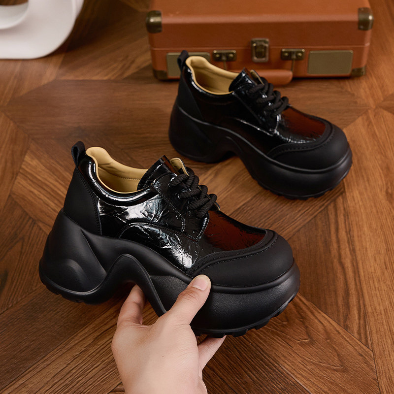 厚底小皮鞋女2026春季新款英伦风粗跟深口单鞋系带8cm增高女鞋,淘宝优惠券,粉丝福利购,淘宝优惠卷