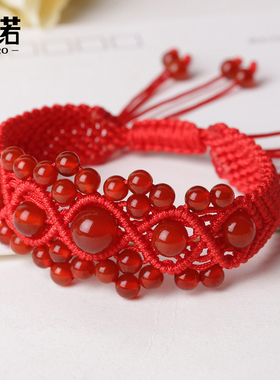 宽版红色手串玛瑙红绳手链简约