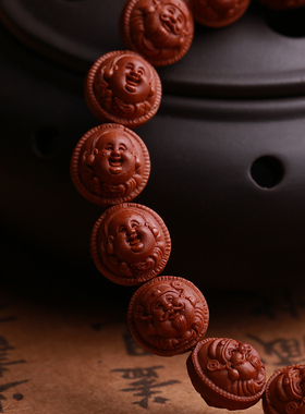 龙纹桃核财神弥勒手串核桃核雕