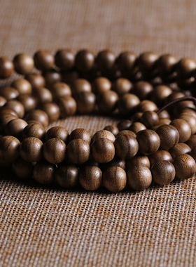 沉香天然加里曼丹虎斑纹佛珠手链