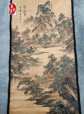 张大千过溪访友仿古画名人字画国画山水客厅办公室装饰画中堂卷轴