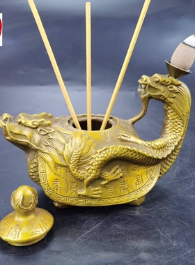 古玩古董铜器收藏仿古铜香炉龙回首铜香炉摆件家居摆件装饰摆件