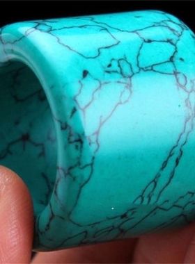 湖北原矿绿松石扳指戒指真品高档指环精品玉石绿松石蓝松石工艺品