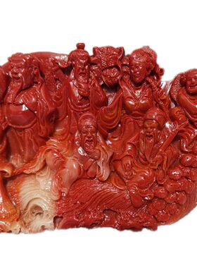 仿玉石寿山石红色八仙过海客厅办公室玄关摆件家居装饰山水摆件