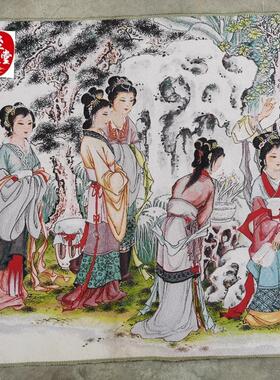 仿古画名人字画国画刺绣金陵十二钗黄建洲织锦画客厅装饰画未装裱
