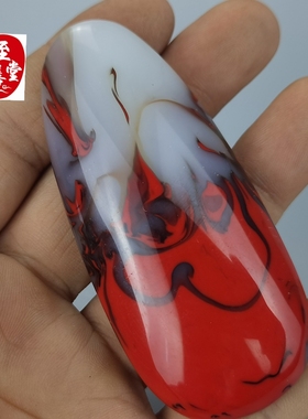 天然琉璃鸡血红手把件
