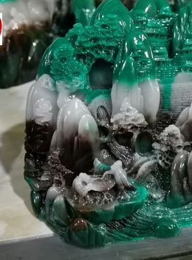 仿玉石翡翠色富水长流客厅办公室玄关摆件家居装饰山水摆件