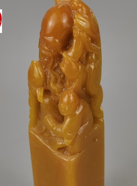 寿山石雕田黄石寿星童子印章玉玺