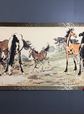 仿古名人字画徐悲鸿十骏图长卷画全景画卷轴装饰画国画长3.5米