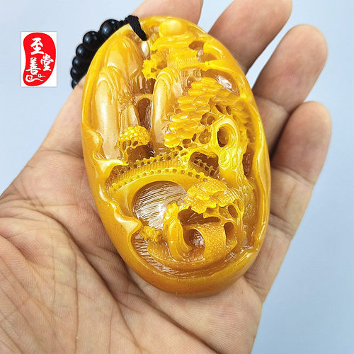 仿寿山石雕田黄色石粉手把件一帆风顺挂绳随机送 - 图3