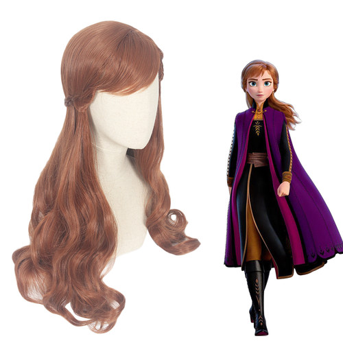 嗨coser 冰雪奇缘2 安娜公主 Anna cos假发 艾莎 棕色卷发 135D - 图0