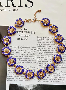 欧美紫色珐琅花朵项链耳环手链女