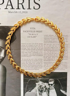 欧美宫廷中古风vintage复古气质素金麦穗短款锁骨项链手链套装女