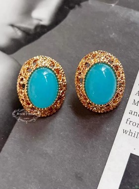 欧美宫廷风中古vintage复古浅蓝色天然石串珠缠绕短款项链耳环女