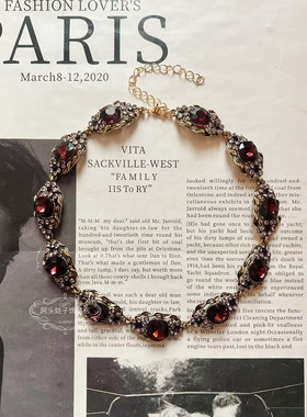 欧美宫廷风中古vintage复古气质做旧紫色闪钻短款项链手链耳环女