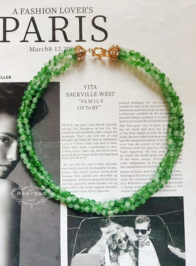 欧美宫廷中古vintage复古气质绿色天然石串珠缠绕项链流苏耳环女