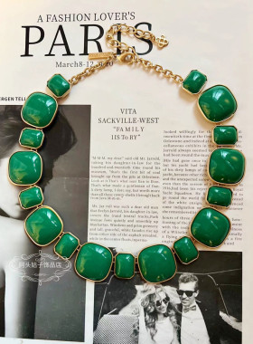 欧美中古绿色树脂夸张项链耳环女