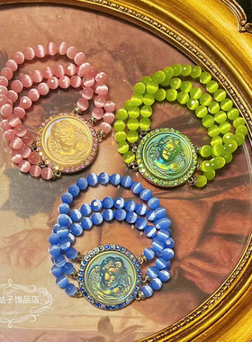 欧美中古风睡美人猫眼石手链项链