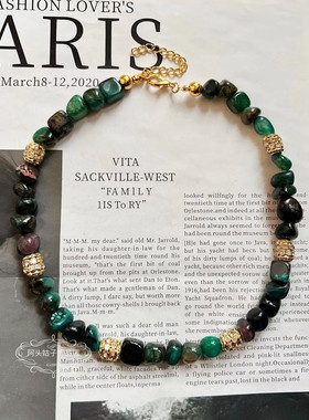 欧美宫廷中古vintage复古气质绿色玛瑙天然石串珠短款项链手链女