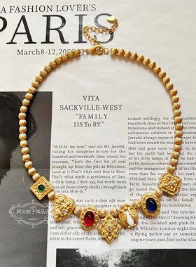 欧美中古风彩钻几何金属项链耳环