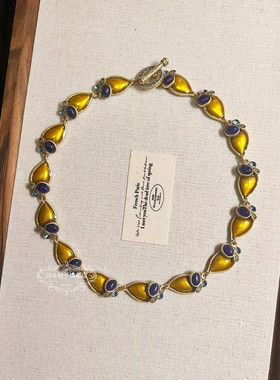 欧美宫廷风中古vintage复古气质铜镀金做旧滴油天然石项链手链女