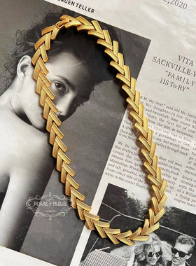 欧美宫廷中古风vintage复古气质素金镀金短款锁骨项链手链套装女