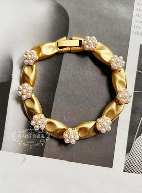 欧美宫廷中古风vintage复古气质珍珠花朵金属缎带耳环手链项链女