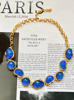 欧美宫廷风vintage蓝色耳环项链