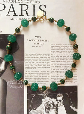 欧美宫廷风中古vintage复古气质绿色凤尾南瓜琉璃串珠项链耳环女