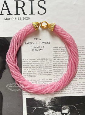 宫廷风中古vintage复古气质粉色磨砂缠绕多层项链金属果冻耳环女