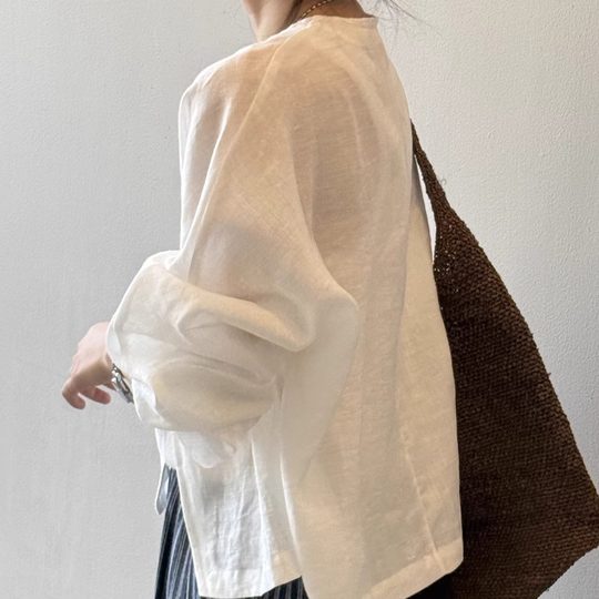 高级感苎麻开衫外套女2025年夏季新款法式轻奢防晒衫长袖衬衫上衣