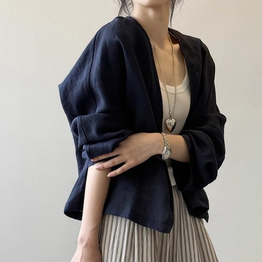 高级感苎麻开衫外套女2025年夏季新款法式轻奢防晒衫长袖衬衫上衣