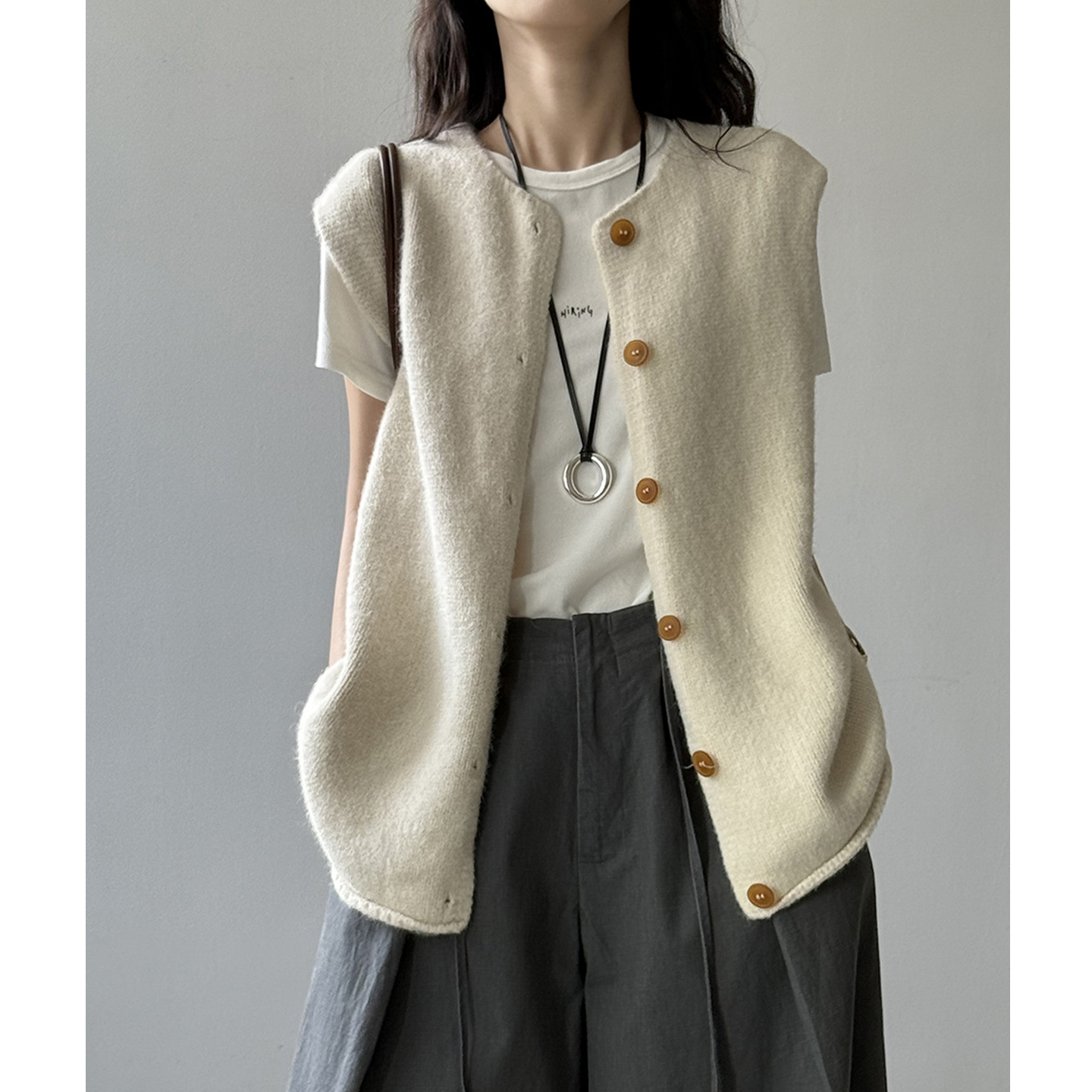 宽松慵懒风针织减龄马甲外套女2025秋季新款叠穿毛衣开衫背心马夹 - 图0