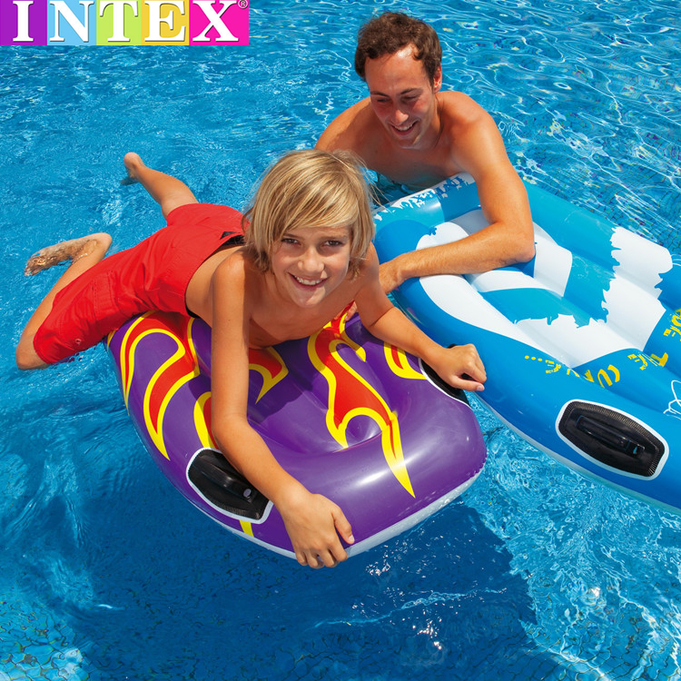 美國INTEX兒童游泳圈 充氣打水板小孩戲水衝浪浮排把手水上漂流床