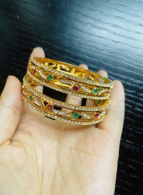 印度配饰镂空金色新娘仿钻石手镯