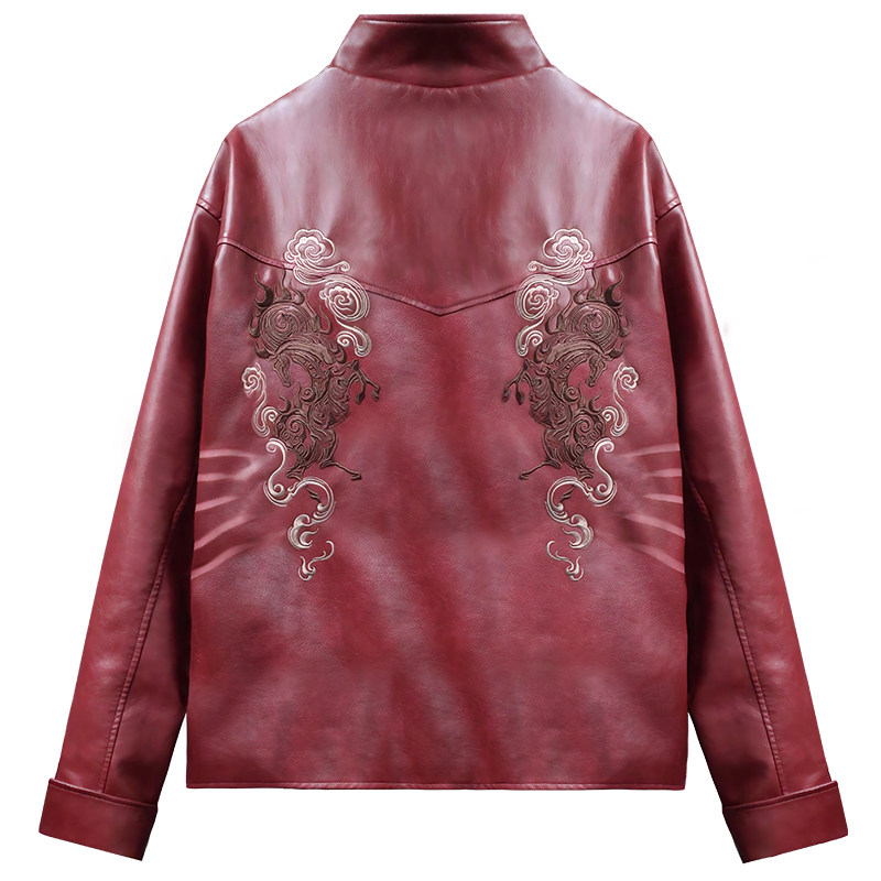 半闲集马年贺岁＜赤骁＞红色唐装秋冬刺绣pu新中式夹克棉服外套,淘宝优惠券,粉丝福利购,淘宝优惠卷