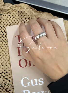 韩国进口S925纯银重工立体大麻花螺纹复古时尚百搭戒指指环情侣