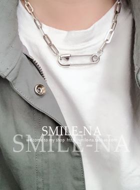 韩国进口925纯银别针套环项链