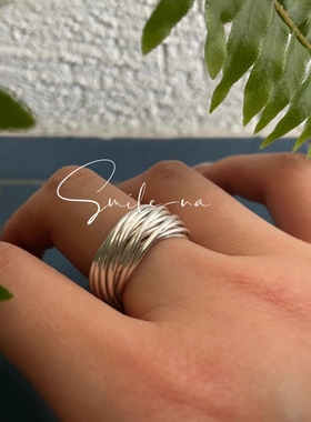 多圈缠绕925纯银韩国交叉戒指