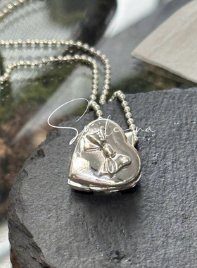 韩国进口小众款S925纯银爱心蝴蝶结立体桃心圆珠银珠项链女锁骨链