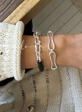 韩国进口S925纯银小众设计感时尚百搭不规则线条手链手饰女