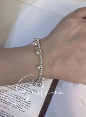 韩国进口S925纯银圆珠银球不规则串珠时尚百搭链条手链手环女