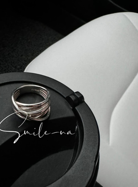 韩国进口S925纯银环绕多圈戒指小众设计师款宽版镂空戒指多层指环