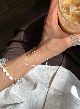 韩国进口925纯银磁吸扣天然透白圆珠水晶串珠手链百搭时尚手串