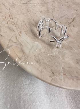 韩国进口925纯银小众线条波浪不规则缠绕时尚百搭开口戒指 指环