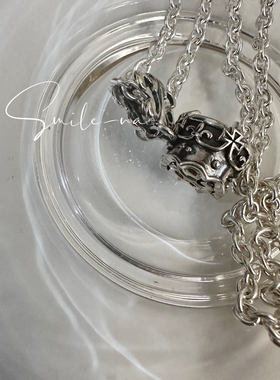 韩国进口925纯银重工时尚复古做旧镶钻锆石克罗吊坠毛衣链项链