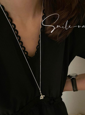 韩国进口小众款S925纯银打结交叉纽结吊坠时尚项链毛款毛衣链百搭