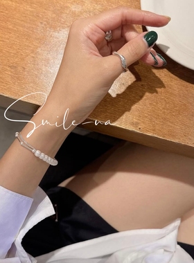 韩国进口S925纯银珍珠弹力绳拼接双层链条时尚百搭手链手环女